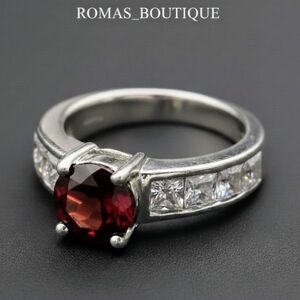 Sterling Silver and Red Gemstone Ring